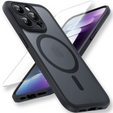 Θήκη για iPhone 15 Pro Max, για MagSafe, ERBORD Μatt Case, μαύρη + Γυαλί οθόνης