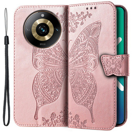 Θήκη με πτερύγιο για Realme 11 Pro / 11 Pro +, Butterfly, ροζ rose gold