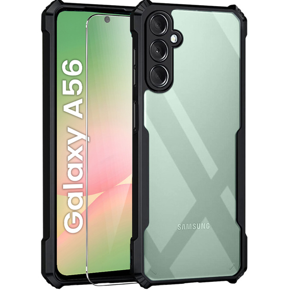 Η θήκη για το Samsung Galaxy A56, AntiDrop Hybrid, μαύρη + σκληρό γυαλί 9H