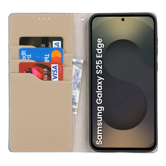 Θήκη με πτερύγιο για Samsung Galaxy S25 Edge, Litchi Skin Grain, μπλε