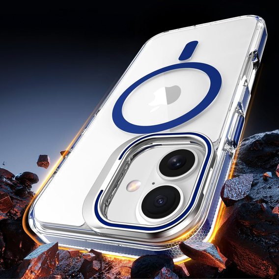 Θήκη για iPhone 17, για MagSafe, με βάση, διάφανη με σκούρα μπλε ένθετα