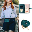 θήκη πτερύγιο για Xiaomi Redmi Note 13 Pro 4G / Xiaomi Redmi Note 14S / Xiaomi Poco M6 Pro 4G, Rhombus Crossbody Leather, σκούρα πράσινη