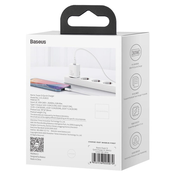 Φορτιστής δικτύου Baseus Super Si PD 30 W, 1 × USB-C για smartphones