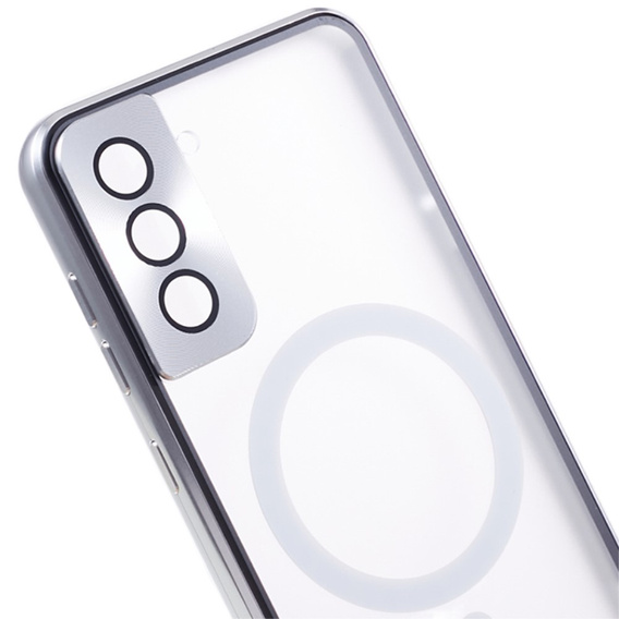 Μαγνητική θήκη MagSafe Dual Glass για Samsung Galaxy S22 Plus, ασημένια