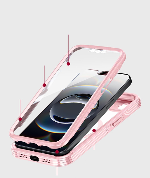 Θήκη για iPhone 16E, Shockproof, με γυαλί, για MagSafe, ροζ