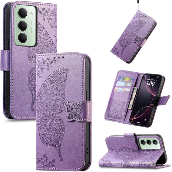 Θήκη με πτερύγιο για Xiaomi Redmi 15 5G / 4G, Butterfly, μοβ