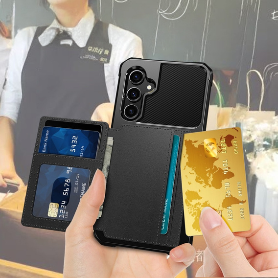 Θήκη για Samsung Galaxy S23 FE, Card Holder Kickstand, μαύρη