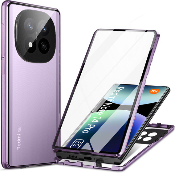 θήκη για το Xiaomi Redmi Note 14 Pro, Magnetic Dual Glass, μωβ