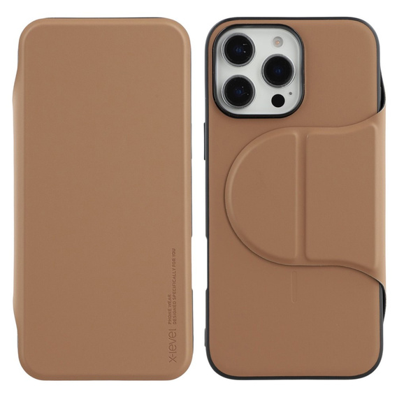 Θήκη X-LEVEL για iPhone 16 Pro, Magnetic Card Holder, καφέ