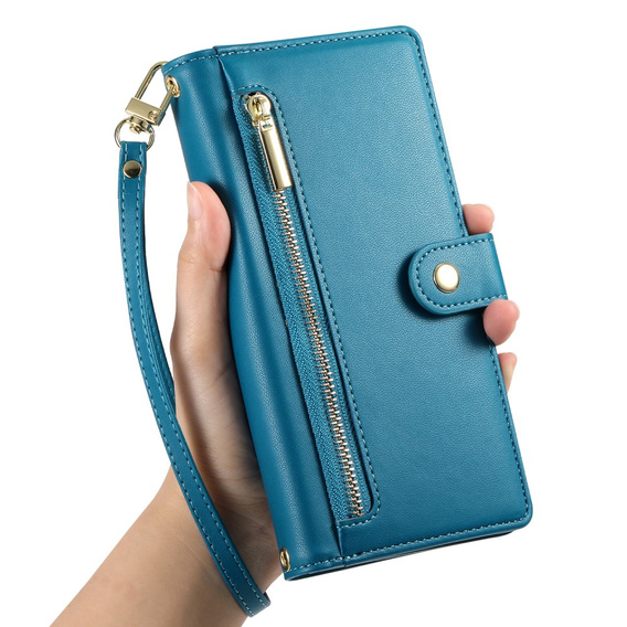 Θήκη με πτερύγιο για Samsung Galaxy S25, Wallet Zipper Pocket, μπλε