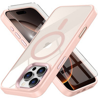 Θήκη για iPhone 16 Pro Max, για MagSafe, ERBORD Μatt Case, διαφανής / ροζ + Γυαλί οθόνης