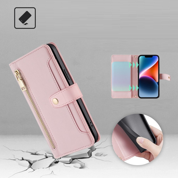 Θήκη με πτερύγιο για Xiaomi Redmi Note 13 Pro+, Wallet Zipper Pocket, ροζ