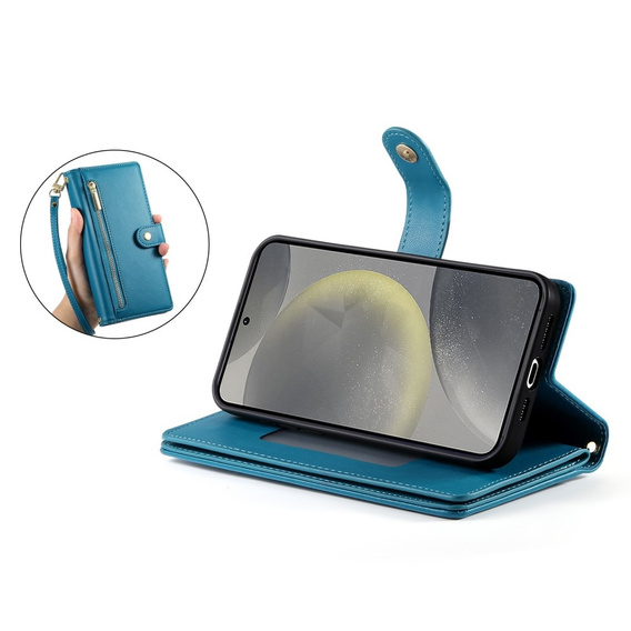Θήκη με πτερύγιο για Samsung Galaxy S25, Wallet Zipper Pocket, μπλε