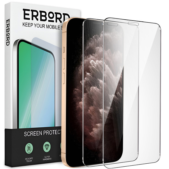 2x Μετριασμένο γυαλί για iPhone 11 Pro Max, ERBORD 9H Hard Glass στην οθόνη