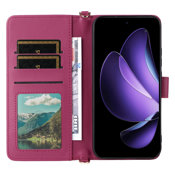 Θήκη με πτερύγιο για Oppo Reno 13 5G, Crossbody Leather Wallet, μπορντό