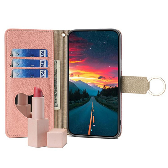 θήκη Wallet Zipper Pocket flip για το Samsung Galaxy A56 5G, Wallet Zipper Pocket, με καθρέφτη, ροζ