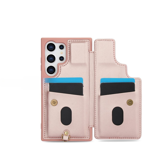 θήκη για Samsung Galaxy S25 Ultra, Leather Flower Card Slot, ροζ