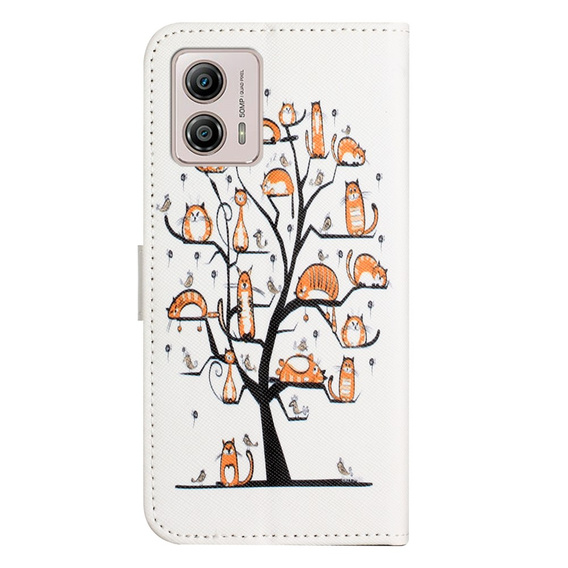 Θήκη με πτερύγιο για Motorola Moto G53 5G / G23 / G13, Wallet, Cat & Tree, λευκή