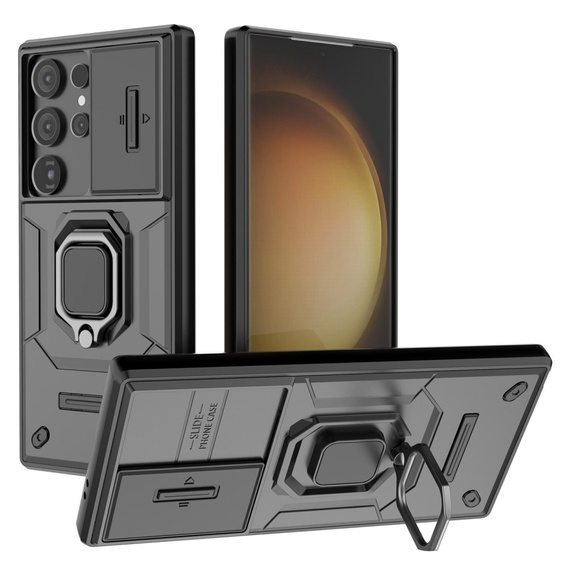 Θήκη για Samsung Galaxy S24 Ultra, KickStand Camera Lens, μαύρη