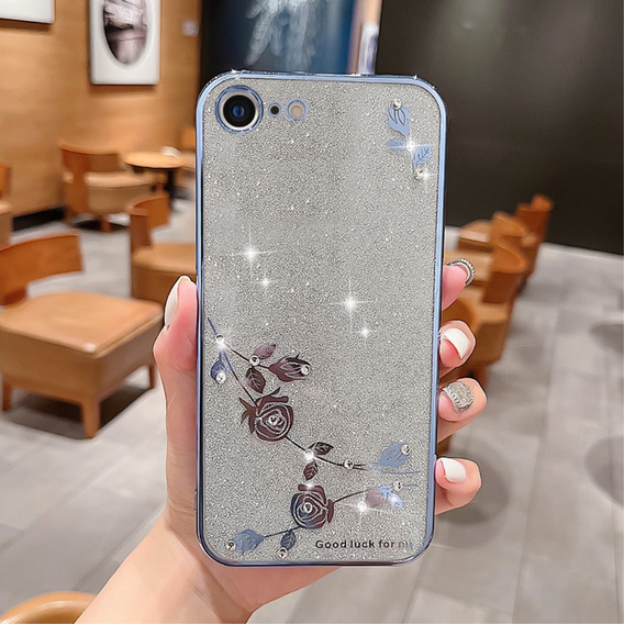 Θήκη για iPhone SE 2022 / SE 2020 / 8 / 7, Glitter Flower, μπλε