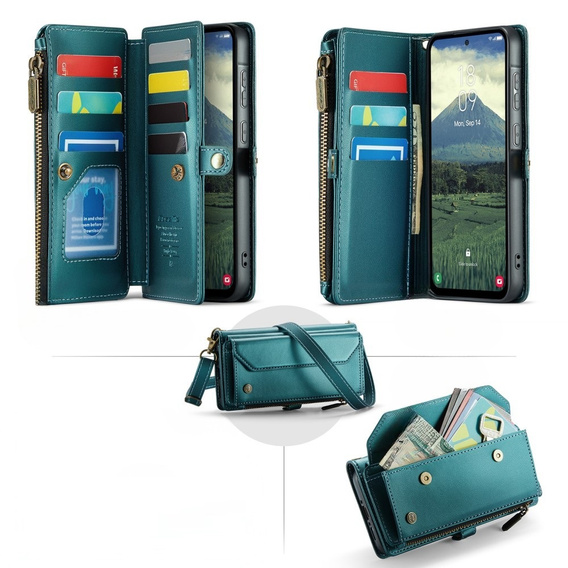 θήκη CASEME για Samsung Galaxy A56 5G, RFID Leather Wallet, με λουράκι ώμου, πράσινη