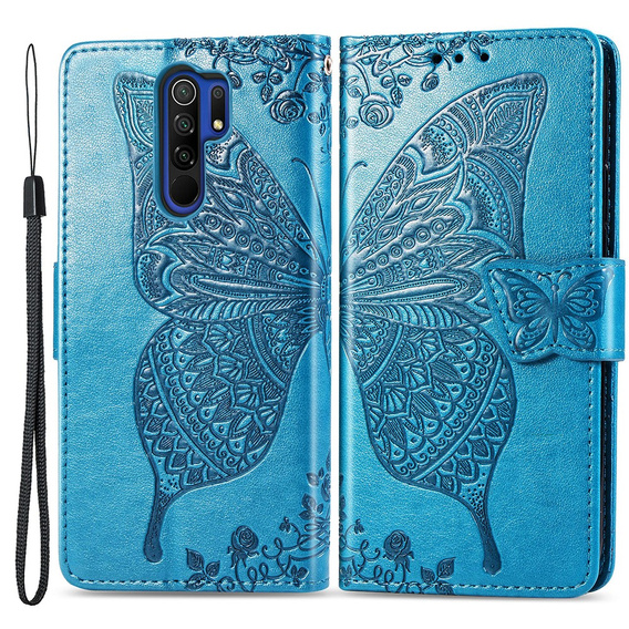 Θήκη με πτερύγιο για Xiaomi Redmi 9, Butterfly, μπλε