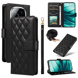 θήκη πτερύγιο για Xiaomi Redmi Note 14 Pro 5G / Xiaomi Redmi Note 14 Pro+ 5G / Xiaomi Poco X7 5G, Rhombus Crossbody Leather, μαύρη