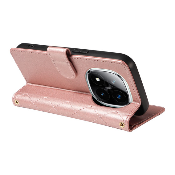 θήκη πτερύγιο για Xiaomi Redmi Note 14 Pro 5G / Xiaomi Redmi Note 14 Pro+ 5G / Xiaomi Poco X7 5G, Rhombus Crossbody Leather, ροζ rose gold