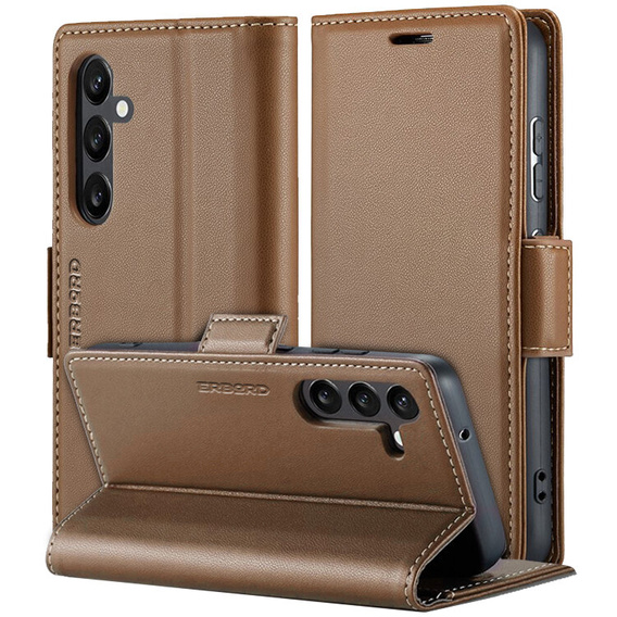 Θήκη για Samsung Galaxy A55, ERBORD Glossy Litchi, πορτοφόλι με πτερύγιο, καφέ