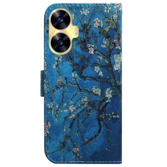 Θήκη με πτερύγιο για Realme C55, Wallet, Cherry blossom, μπλε