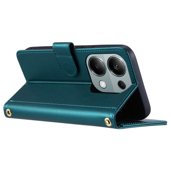 θήκη πτερύγιο για Xiaomi Redmi Note 13 Pro 4G / Xiaomi Redmi Note 14S / Xiaomi Poco M6 Pro 4G, Rhombus Crossbody Leather, σκούρα πράσινη