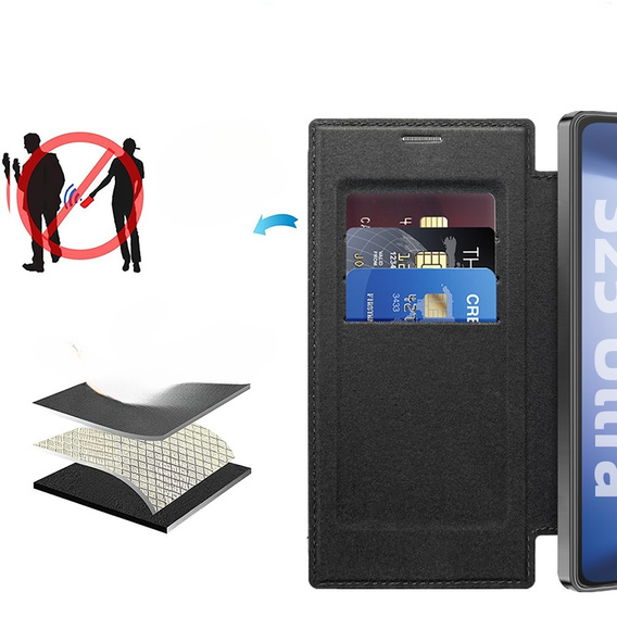 Θήκη με πτερύγιο για Samsung Galaxy S25 Ultra, RFID Rhombus Wallet MagSafe CamShield, μαύρη