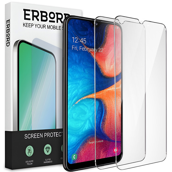 2x Μετριασμένο γυαλί για Samsung Galaxy A20E, ERBORD 9H Hard Glass στην οθόνη