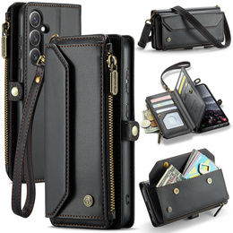 θήκη CASEME για Samsung Galaxy S25 FE, RFID Leather Wallet, με λουράκι ώμου, μαύρη