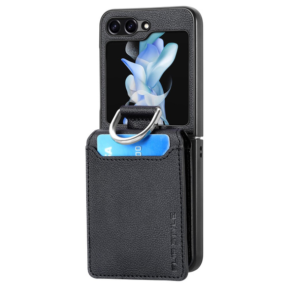 Θήκη για Samsung Galaxy Z Flip7 FE / Z Flip6, Card Slot Ring Case, μαύρη