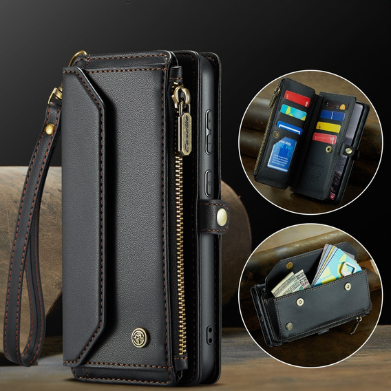 θήκη CASEME για Samsung Galaxy S24 FE, RFID Leather Wallet, με λουράκι ώμου, μαύρη