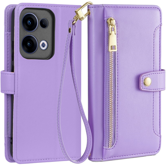 Θήκη με πτερύγιο για Oppo Reno 13, Wallet Zipper Pocket, μωβ