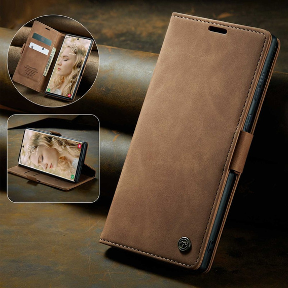 θήκη CASEME για Samsung Galaxy S22 Ultra, Leather Wallet Case, καφέ