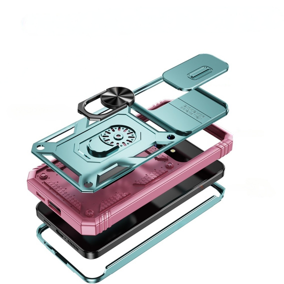 Θήκη για Samsung Galaxy S24+ Plus, CamShield Slide, πράσινο / ροζ
