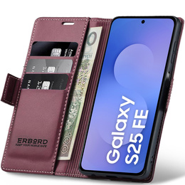 Θήκη για Samsung Galaxy S25 FE, ERBORD Glossy Litchi, πορτοφόλι με πτερύγιο, κόκκινη