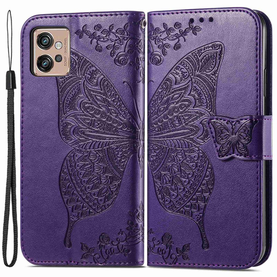 Θήκη με πτερύγιο για Motorola Moto G32, Butterfly, μωβ