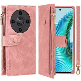Θήκη με πτερύγιο για Honor Magic 6 Lite 5G, Wallet Zipper Pocket, ροζ