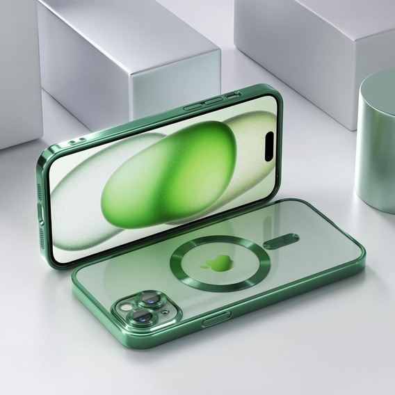 Θήκη για iPhone 15, Electro MagSafe, πράσινη + Γυαλί για την οθόνη