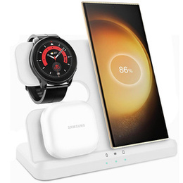 Ασύρματο φορτιστή 3 σε 1 QI γρήγορο για Samsung S25 S24 S23 Galaxy Watch Buds Σταθμός λευκό