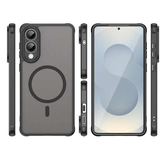 Θήκη για Samsung Galaxy S25 Edge, Kickstand Matt Case, για MagSafe, μαύρη + Γυαλί οθόνης