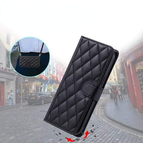θήκη πτερύγιο για Samsung Galaxy S25 Ultra, Rhombus Crossbody Leather, μαύρη