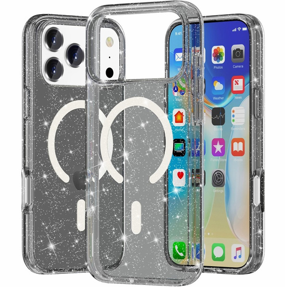Θήκη για iPhone 17 Pro Max, για MagSafe, με λάμψη - ημιδιαφανές μαύρο