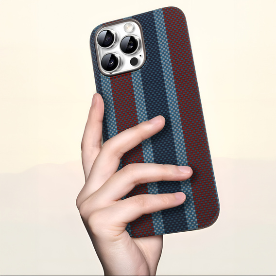 Θήκη για iPhone 16 Pro Max, Aramid Fiber Slim Case, για MagSafe, μπλε / κόκκινο