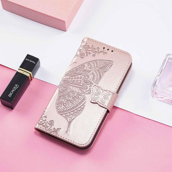 Θήκη με πτερύγιο για Oppo A5 Pro 5G, Butterfly, ροζ rose gold