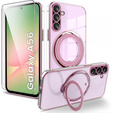 Μαγνητική θήκη για Samsung Galaxy A56, για MagSafe, ροζ + γυαλί 9H